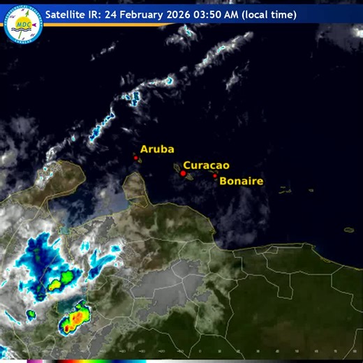 Weather Forecast for Curaçao and surroundings valid until Wednesday morning 06:00 l.t., February 25, 2026. Issued: Tuesday February 24, 2026, 05:00 l.t. (09:00 UTC). Weather: Light to partly cloudy with no significant precipitation and hazy. Forecast high will be 31ºC, and the low will be 26ºC. Sunrise will occur at 06:54 and sunset at 18:44. Winds: Easterly and gentle to fresh; force 3 to 5 (12 to 39 km/h, 7 to 21 knots). Occasional gusts reaching strong; force 6 (40 to 50 km/h, 22 to 27 knots)