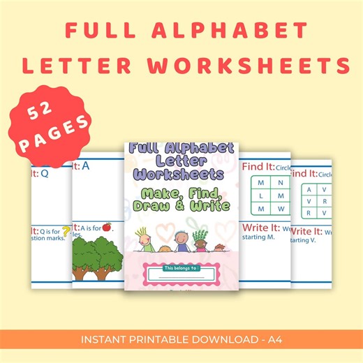 Full Alphabet Letter Worksheets: A-Z Printable Worksheets for Early Literacy (digital Download) - Etsy Canada