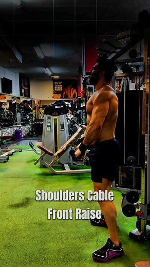 The shoulder cable front raise is an effective exercise primarily targeting the anterior deltoids.Standing straight the range of motion is lesser than when u lean forward it will emphasize the front delts and more range of motion that’s will lead to more contraction.#gym #bodybuilding #muscle #shoulder #shoulders #shouldersworkout #تمارين_اكتاف | Bodyfitness GYM