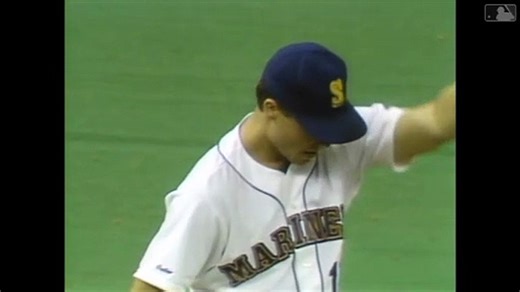 Mariners pitcher Mark Langston strikes out Mickey Tettleton for the final out of his 3-hit shutout (