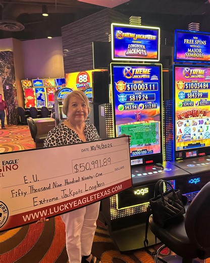 Kickapoo Lucky Eagle Casino on Instagram: "Big congratulations to our latest jackpot winners! Take a look at what they’ve taken home: 🎰 E.U. from Laredo, TX landed $50,991.89 on Extreme Jackpots Longhorn 🗡️ Y.G. from San Antonio, TX won $44,165.28 on Mythic Knights 💵 W.O. from Kerrville, TX hit $30,398.28 on The Hunt for Polaris 🦆 B.G.G. from Aguascalientes, MX took home $18,500.00 on Ducks In A Row 🗡️ R.T. from Eagle Pass, TX won $17,633.34 on Mythic Knights 🪅 D.G. from San Antonio, TX hi