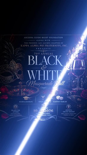 Tickets are still available for the most sophisticated Halloween event of the season! Get your tickets for the 71st Annual Black and White Masquerade Ball which will take place on October 31 at the Arizona Grand Resort and Spa! Hosted by the Phoenix Kappas and the Arizona Guide Right Foundation! Get your tickets at azguideright.org! #phxsoul #kappaalphapsi #halloweenparty #masqueradeball #aztiktok