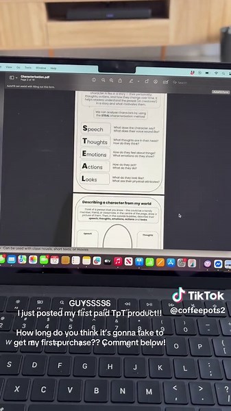Eeeek I’m nervous about this one!! First step on my teacher side hustle journey. Comment below when you think I’ll get my first purchase! I’ve got fingers crossed for one within the week #teacher #teachersoftiktok #tpt #teacherspayteachers