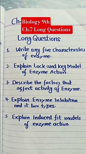Biology chapter 7 Enzymes||long Questions