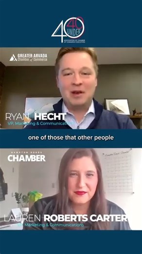 Forty Under 40: Unscripted with two 2025 honorees. Meet Ryan Hecht, Greater Arvada Chamber of Commerce and Lauren Roberts Carter with Hampton Roads Chamber as they chat about imposter syndrome, chamber impact and more. Watch the full interview on our YouTube Channel. Link in the comments. | Association of Chamber of Commerce Executives