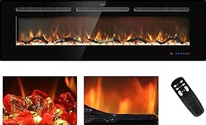 60 inches Electric Fireplace Inserts, Recessed and Wall Mounted Fireplace Heater, Linear Fireplace w/Thermostat, Remote & Touch Screen, Multicolor Flame, Timer, Logs & Crystal, 750W/1500W