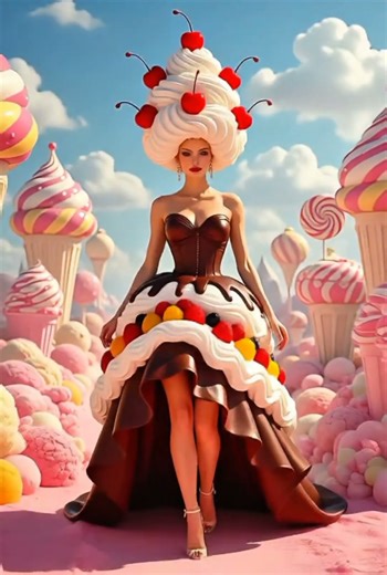 A whimsical mobel the embodiment of a living sundae.