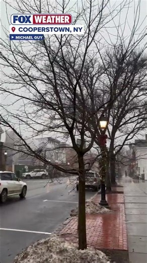 Snow falls and winds whip in Cooperstown, New York, home of the National Baseball Hall of Fame