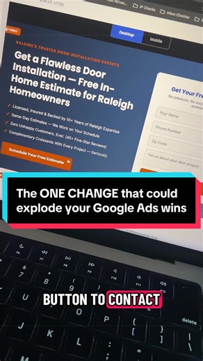 The ONE change that could explode your Google Ads performance: The color scheme. Why? Because it makes it EASY for users to identify exactly what buttons help them get in contact with you! #googleads #landingpage #leadgen #contractorsoftiktok #perryseo