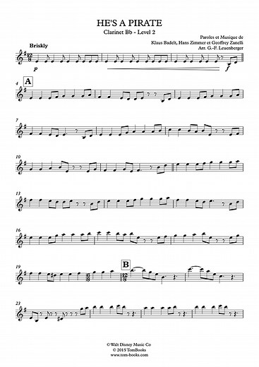 Pirates of the Caribbean - He’s a Pirate (Intermediate/Advanced level) (Zimmer (Hans)) - Clarinet Sheet Music