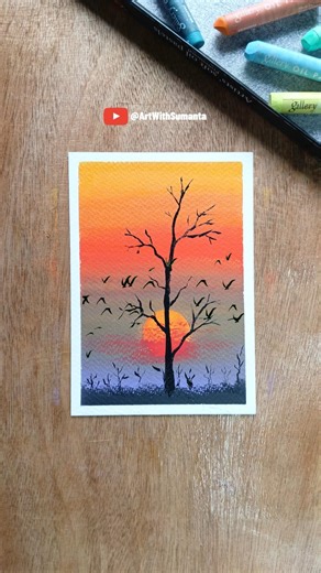 ❤️🔥Easy Sunset Silhouette with Oil Pastels #oilpastel #painting #shorts