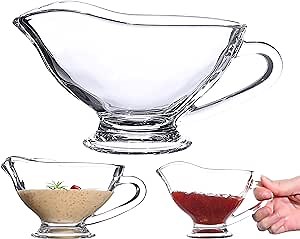 Set of 2 Sauce Glass Gravy Boat -7 oz with Handle Kitchen Glassware Serving Utensils for Dining, Warming Sauces, Salad Dressing Home Decor Saucy Boat