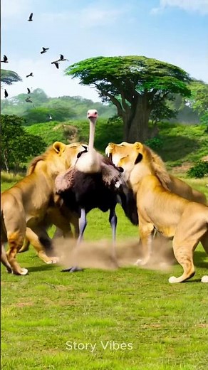 Massive Lion Pride Catches Ostrich for the Kill | Shocking Wildlife Hunt in Africa #lion #wildlife