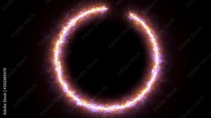 Abstract pink circle with neon line. Animation of abstract shining light plasma following circular ring motion path. Gradually appearing ring with violet neon ultraviolet spectrum. 4k