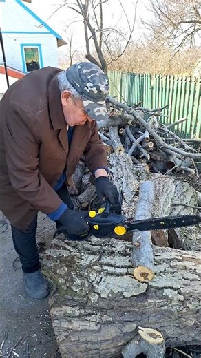 Elderly Man's Electric Chainsaw Hack for Quick Wood Cutting #woodworking #diy #shorts #woodcutting