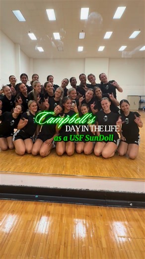 USF SunDolls Dance Team on Instagram: "Take a glimpse into a day in the life of our first-year sophomore, Campbell! 💚 Happy spring semester, Bulls! ✨ #USFSunDolls | #GoBulls"