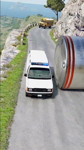 Cars & School Bus Vs Giant Pit Bollard - BeamNG Crash #beamngdrive #shorts
