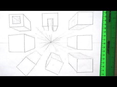 1 Point Perspective - How to draw square blocks