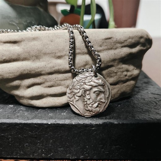 Handmade Greek Silver Coin Necklace Vintage Zeus Pendant Minimalist Lucky Necklace - Etsy