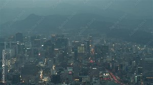 4K Timelapse Sequence of Seoul, Korea - The Downtown of Korea's largest city from Day to Night as seen from the N Seoul Tower