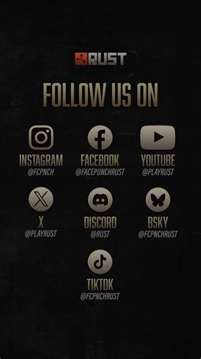 Don't miss a beat! Follow Rust across all social platforms. 📲☢️🏆 #Rust