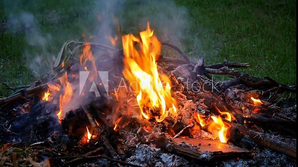 Glowing wood log fire brings warmth and comfort outdoors, fire with logs of flaming wood, Wood in the flames of cozy fireplace, flame of fire Stock Video