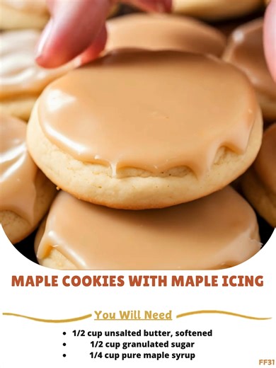 Maple 💚 Cookies with Maple Icing 🍁 Ingredients For the Cookies: 1/2 cup unsalted butter, softened 1/2 cup granulated sugar 1/4 cup pure maple syrup ..... Full Recipe in Coʍmеոτ 💬 🤠 | Recipes Family Bites