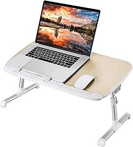 Laptop Desk, Utaxo Laptop Computer Stand, Adjustable Lap Desks Bed Tray for Eating, Foldable Laptop Desk, Notebook Stand Reading Holder in Sofa and Couch (Large, Wood)