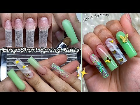 EASY SPRING POLYGEL NAILS🦋 BEGINNER FRIENDLY NAILS! HOW TO MARBLE & OMBRE | Nail Tutorial