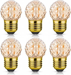 G40 E26 Low Watt LED Amber Light Bulbs, 1W Small Edison Bulb Equal 10 Watt Incandescent,Pineapple Shaped Decor Light Bulb 2200K Warm White for Bedroom Lawn Patio,100 Lumens,Pack of 6