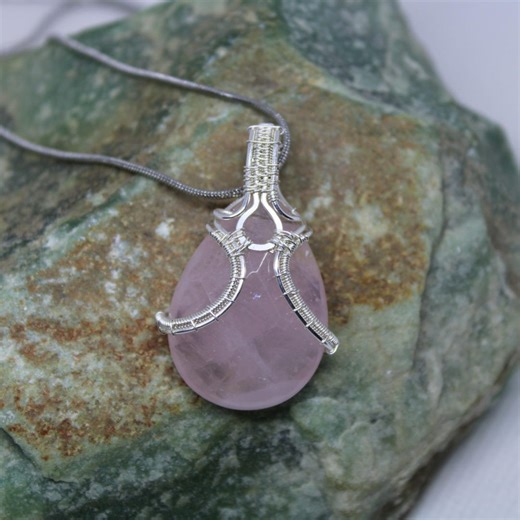 Nordic Rose Quartz Pendant – Hand-woven Silver Wire Wrapped – Danish Design Jewelry - Etsy