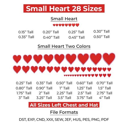 Small Heart Embroidery Design, Mini Heart Embroidery Files, 28 Sizes, Two Colors Design. - Etsy