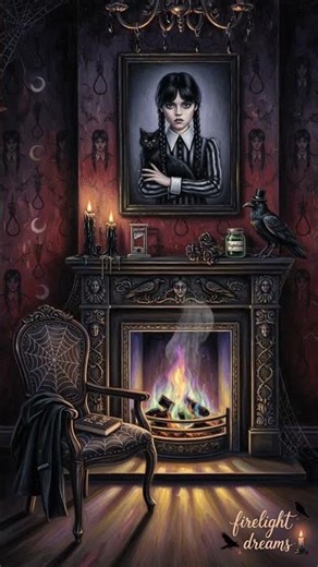 Wednesday Addams Room | Cozy Gothic Fireplace ASMR 🔥 #shorts