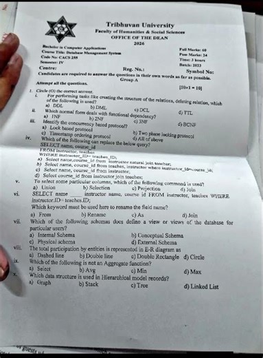 Bachelor in Computer Science | MCQ | Database Management System | Semester - iv #noteswithnazni