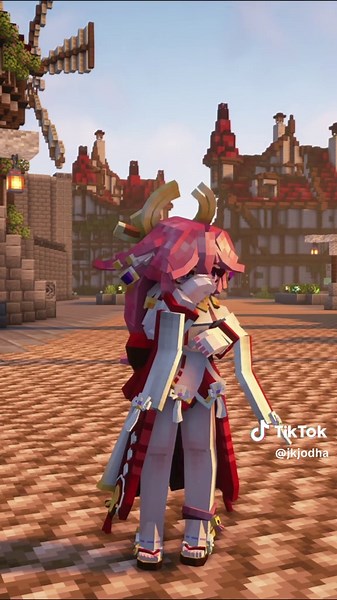 Yae Miko Minecraft Gameplay and Genshin Impact Animation