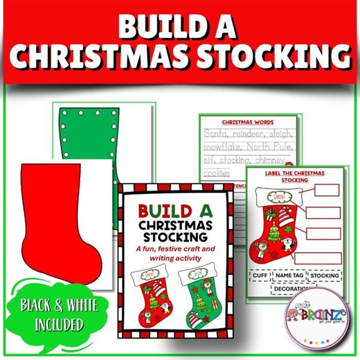 Build a Christmas Stocking Craft | Printable Cut and Paste Activity | Holiday Writing Pages | Christmas Classroom Activity for Kids - Etsy Australia