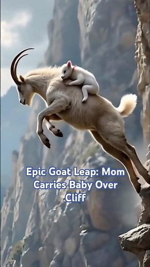 Mother Mountain Goat's Daring Cliff Jump with Baby on Back