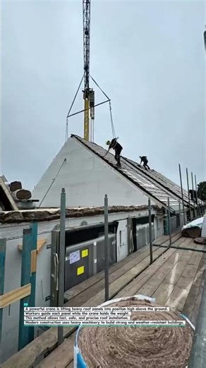 Crane Installing Roof Panels on High-Rise Building #Construction #Crane #Roofing