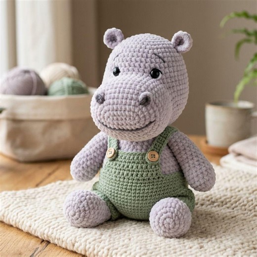 Hippo Amigurumi Crochet Pattern – Hippo in Overalls Plush PDF - Etsy