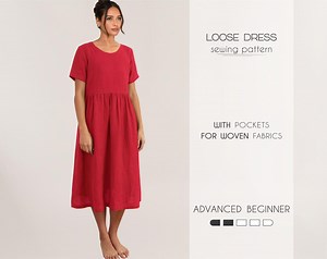 Linen Dress With Pockets Pattern, Easy Tunic Pattern, Midi Dress Sewing Pattern, Country Dress Pattern, Plus Size Loose Dress Pattern - Etsy