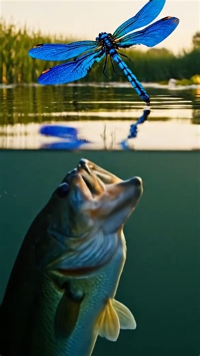 bass eats dragonfly by jumping out the water. #fishing #bassfishing #basslures