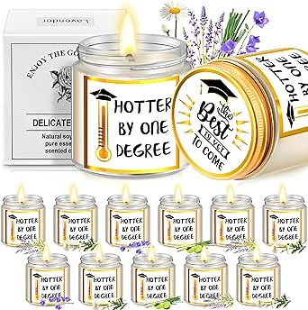12 Pack Graduation Candles Bulk Graduation Gifts for Her Him, Grad Scented Soy Jar Candles Gold Foil Plate 3.5oz Inspirational 2024 Party Decorations for Women College High School Grad Gifts