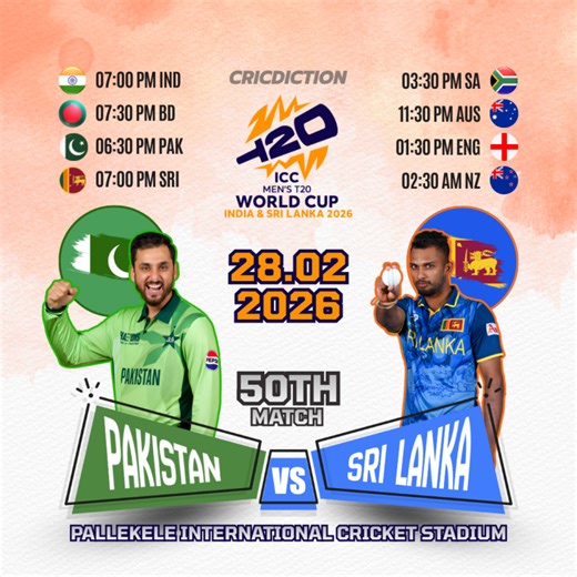 LIVE: Who will win today’s match? Pakistan vs Sri Lanka, 50th Match, ICC Men's T20 World Cup 2026. Cricket Match Prediction - Today Match Prediction