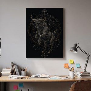 Taurus Zodiac Canvas Art, Dark Bull Astrology Wall Decor, Gold Celestial Taurus Symbol Artwork, Mystic Spiritual Horoscope Canvas - Etsy