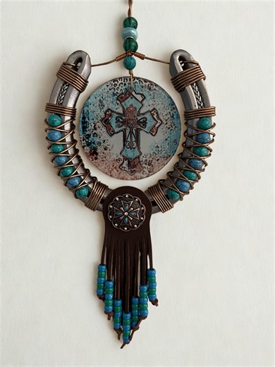 Western Faith Horseshoe Decor, Turquoise Cross Wall Hanging, Handmade Ranch Decor