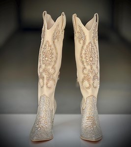 Bedazzled Bridal Cowgirl Boots: Custom Rhinestone & Pearl Western Boots - Etsy