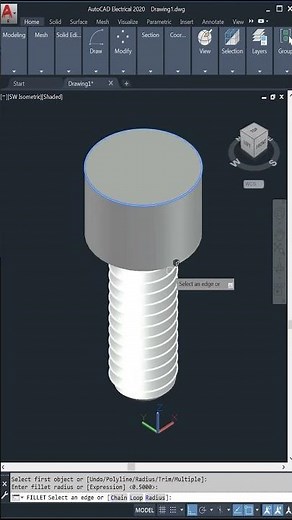 AutoCAD 3D, how to drawing 3D bolt, hexagon bolt #shorts