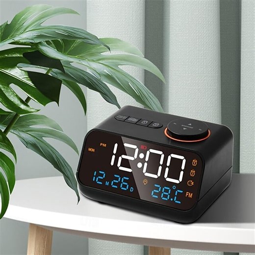 Alarm Clock Radio for Bedrooms Clock Radio with AM/FM Dual Alarm with Voice Control Temperature and Humidity Conversion USB Charger Sleep Timer Digita