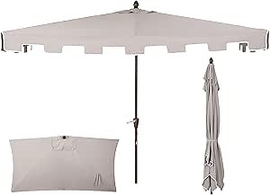 JONATHAN Y Half Umbrella UMB1200A Sidney 9 ft. Classic MidCentury Rectangular Market Patio with Crank, Wind Vent and UV Protection in Gray/White