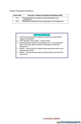 Size Enlargement worksheet